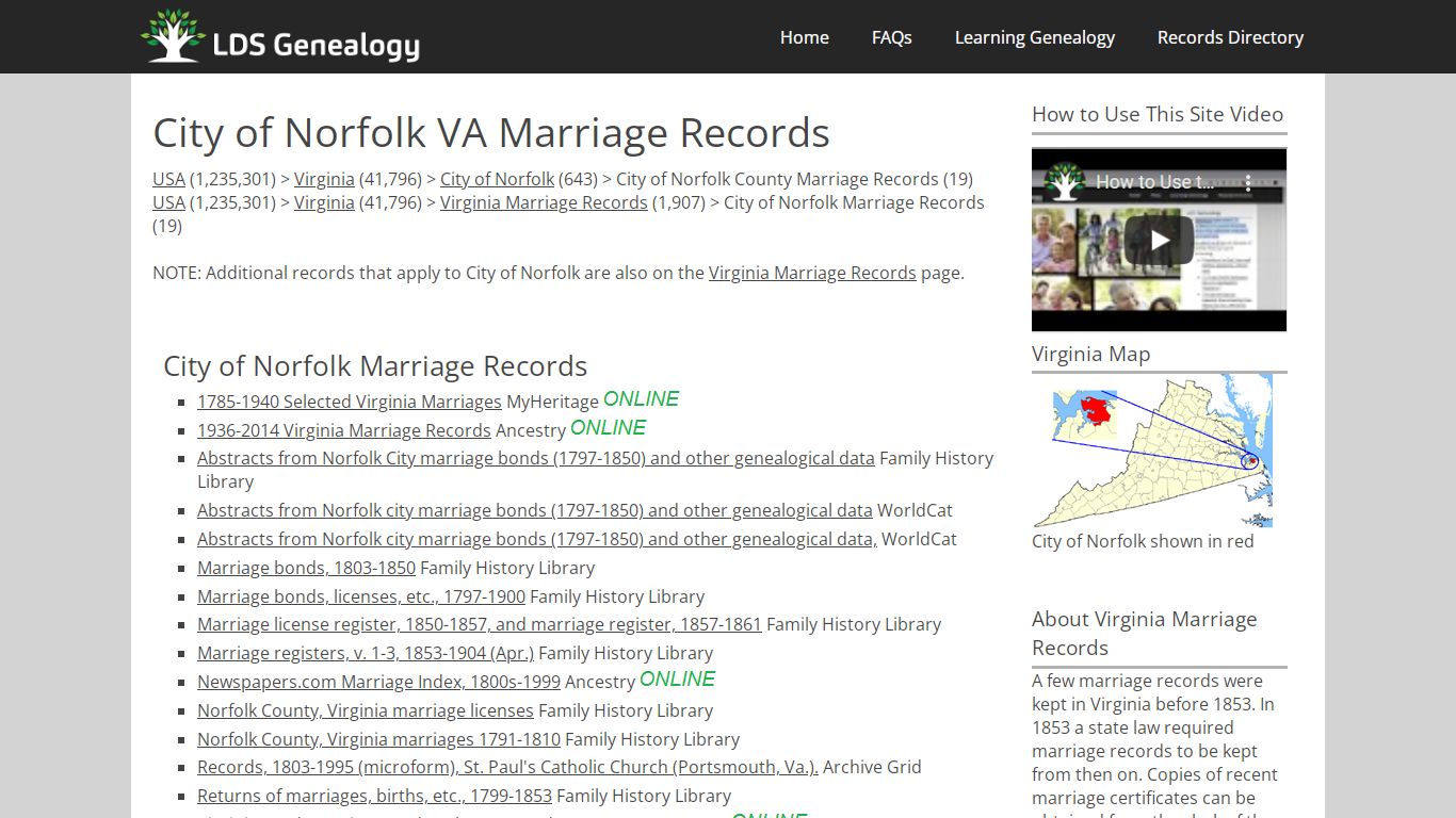 City of Norfolk VA Marriage Records - LDS Genealogy